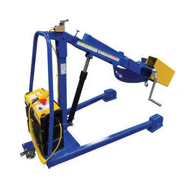 Vestil Steel Portable DC Powered Hydraulic Drum Carrier, Rotator and Boom 59-11/16 In. Lift Height 800 Lb. Capacity Blue / Yellow