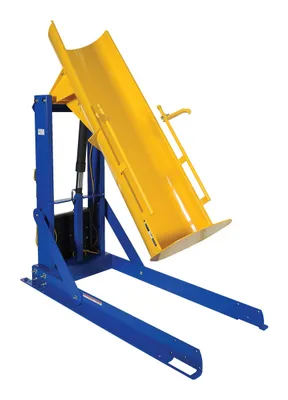 Vestil Steel Stationary Hydraulic Drum Dumper 60 In. Dump Height 750 Lb. Capacity Blue / Yellow