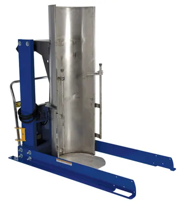 Vestil Stainless Steel Stationary Hydraulic Drum Dumper 72 In. Dump Height 1,500 Lb. Capacity Blue/Silver