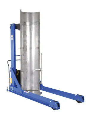Vestil Stainless Steel Portable Hydraulic Drum Dumper 72 In. Dump Height 750 Lb. Capacity Blue/Silver