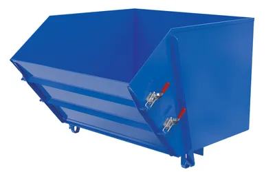 Vestil Steel Light Duty Self Dumping Hopper with Fold Down Front 1-1/2 Cubic Yard 2000 Lb. Capacity Blue