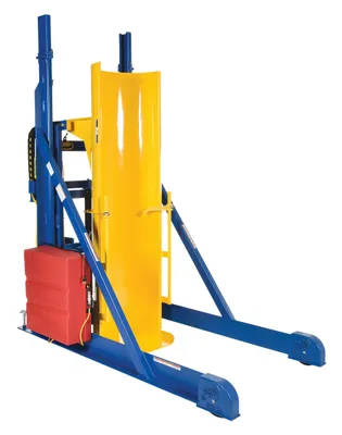 Vestil Steel DC Powered Portable Lift and Dump Hydraulic Drum Dumper 94 In Dump Height 1,500 Lb. Capacity Blue / Yellow