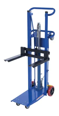 Vestil Steel Hydra Lift Cart with Forks 18 In. x 23 In. Platform 750 Lb. Capacity Blue