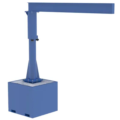 Vestil Steel Portable Jib Crane with Filled Base 10 Ft. I-Beam 500 Lb. Capacity Blue