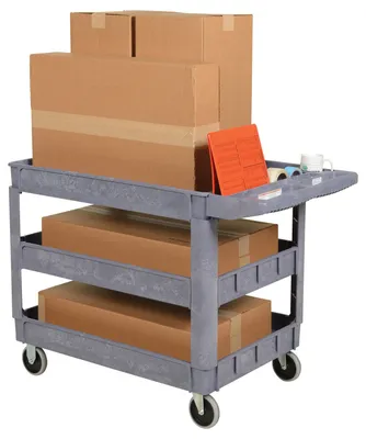 Vestil PLSC-3-2436 plastic utility service cart shown from an alternate angle
