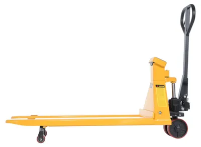 Vestil PM-2048-SCL-LP-E pallet trucks with digital scale shown from an alternate angle