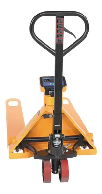 Vestil PM-2748-SCL-LP-E pallet trucks with digital scale shown from an alternate angle