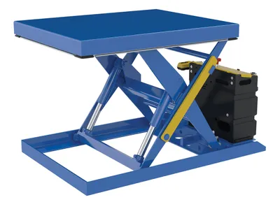 Vestil Steel Scissor Lift Table DC Power 54-1/8 In. x 32-1/2 In. x 32 In. 2,000 Lb. Capacity Blue
