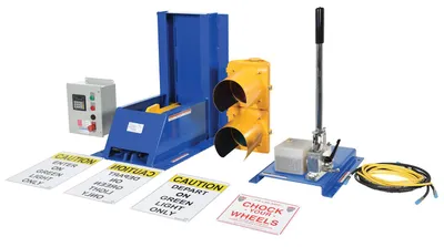 Vestil Steel Hydraulic Hand Pump with Aluminum LED Light Package Trailer Lock System Blue / Yellow