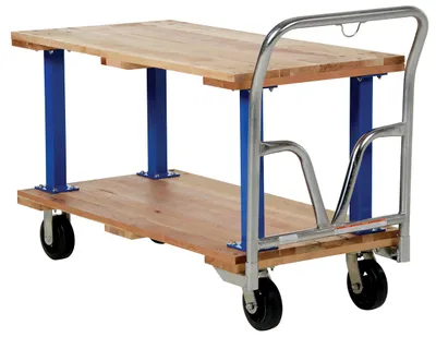 Vestil VHPT/D-2448 double & triple decker hardwood platform cart shown from an alternate angle