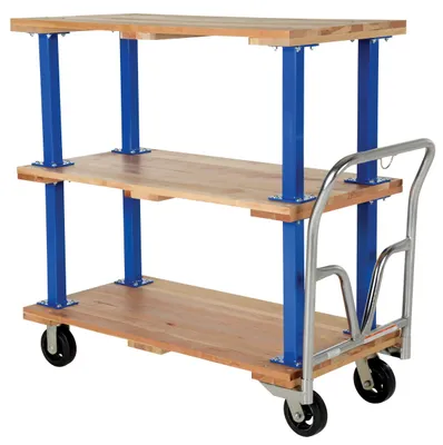 Vestil VHPT/TD-2448 double & triple decker hardwood platform cart shown from an alternate angle