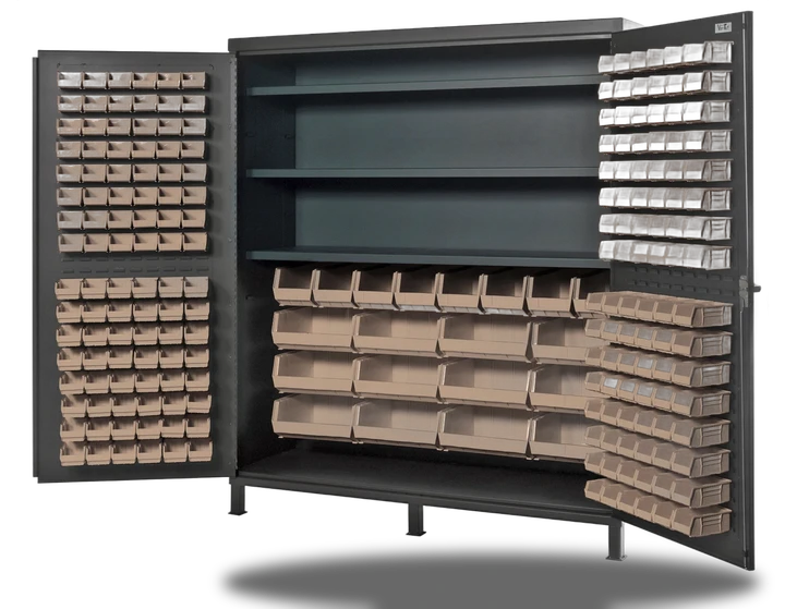 Quantum QSC-72S-84CL Heavy-Duty 72" Bin Cabinet, 72"W x 24"D x 84"H, 500 lb capacity, Gray