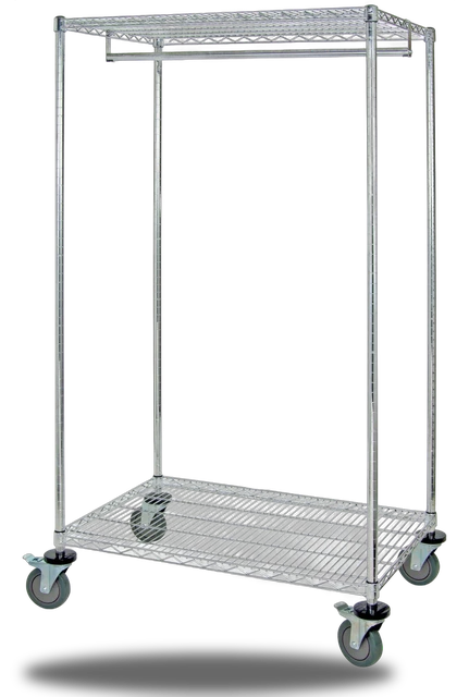 Quantum WRCGR-63-2460 Mobile Wire Garment Rack, 60"W x 24"D x 69"H, 75 lb capacity, Chrome