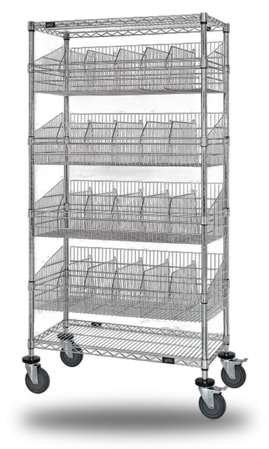 Quantum A4BSK-2460C Wire Basket Cart, 60"W x 24"D x 80"H, 1200 lb capacity, Chrome