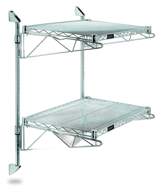 Quantum WC34-CB1448SS Cantilever Double Shelf Post Wall Mount, 48"D x 14"W, Stainless