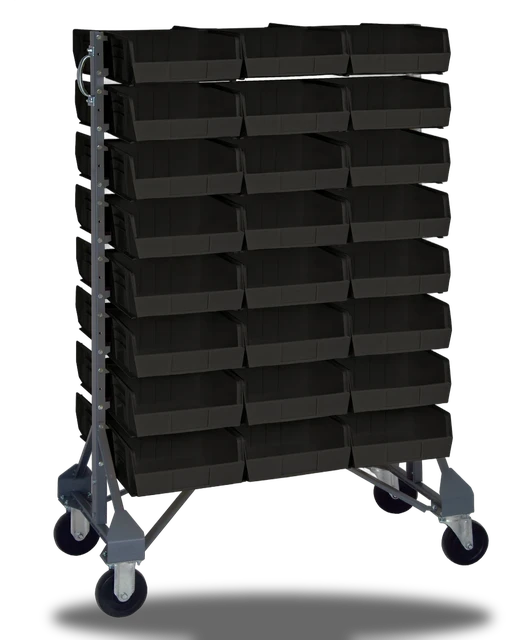 Quantum MQRU-16D-230-96BK Mobile Rail Rack, 36"L x 20"W x 53"H, 1500 lb capacity, Gray