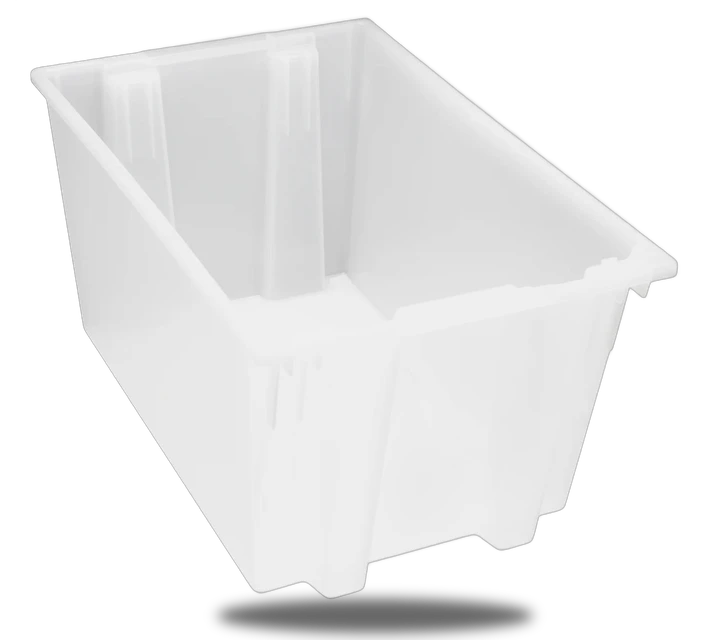 Quantum SNT300CLCS Stack and Nest Tote, 29-1/2"D x 19-1/2"W x 15"H, Clear, Case of 3